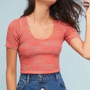 ANTHROPOLOGIE Moth multicolor fitted ribbed sweater short sleeve top M